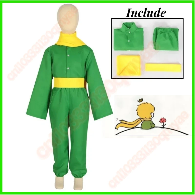 

The Prince Cosplay Costume Anime Cartoon Movie green Cape Yellow scarf Gift for Children Friend Halloween Christmas full set