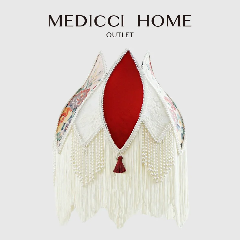 Medicci Home French Vintage Cloth Lampshade Peals Fringed Handemade Cottage Style Decorative Lamp Shade For Living Room Bedroom