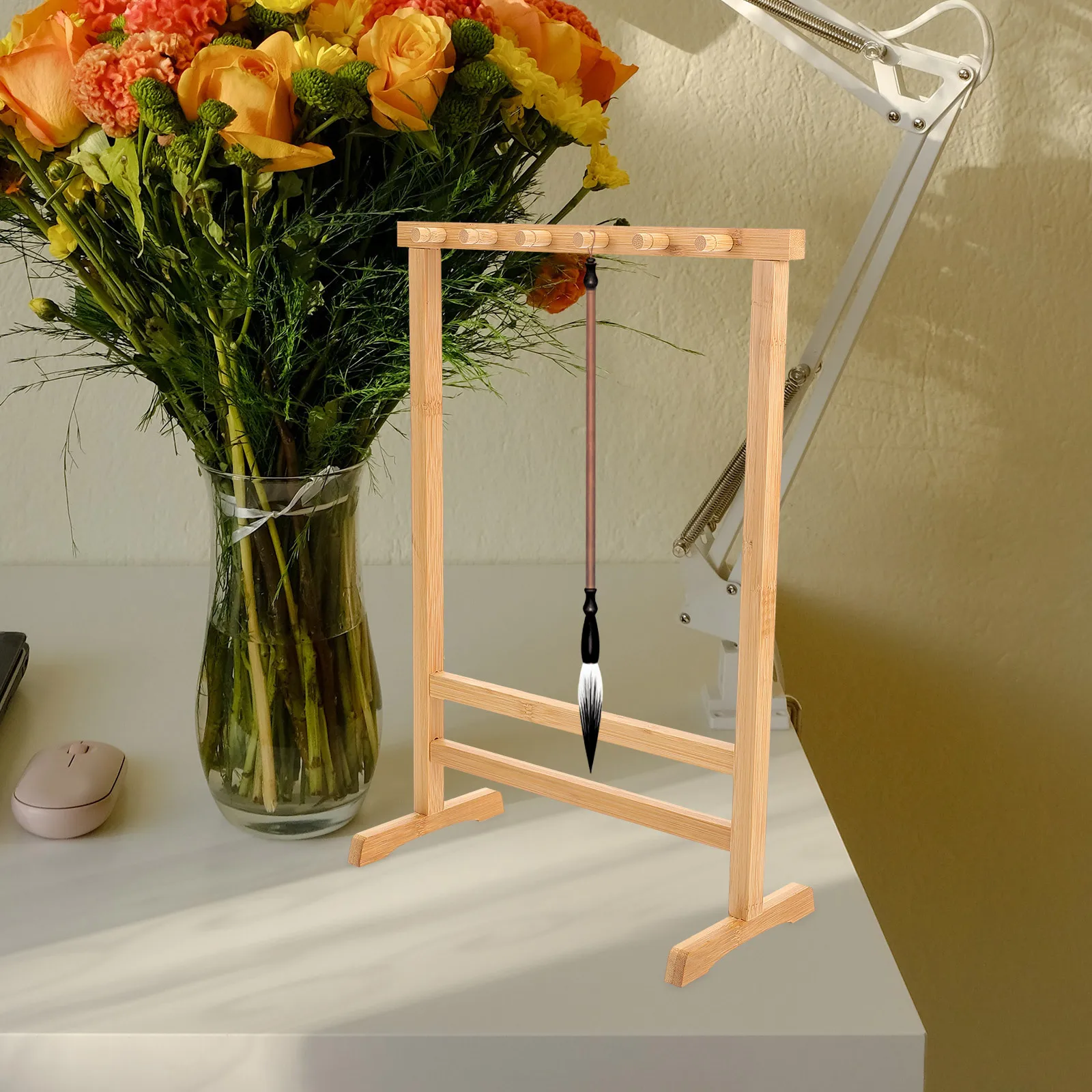 

Bamboo Calligraphy Brush Holder Chinese Brush Hanging Rack Desktop Pen Storage Stand Vertical Drying Organizer Practical Office