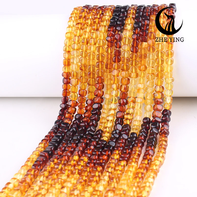 Zhe Ying 100% Gradient Square Amber Beads Loose Natural Healing Power Stone Beads for Jewelry Making Diy Accessories