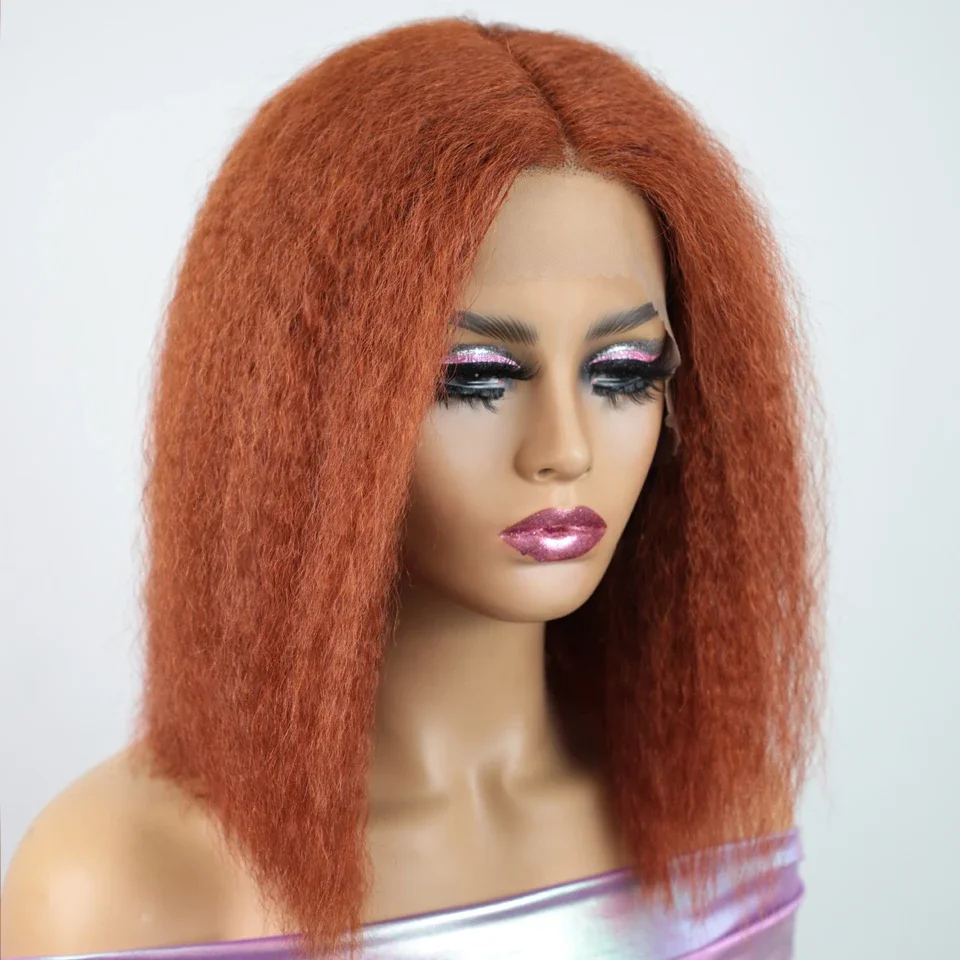 Ginger Peuvian Kinky Straight Wig Human Hair Wigs PrePlucked Lace Front Bob Lace Wig For Woman Human Hair Lace Wig Middle Part