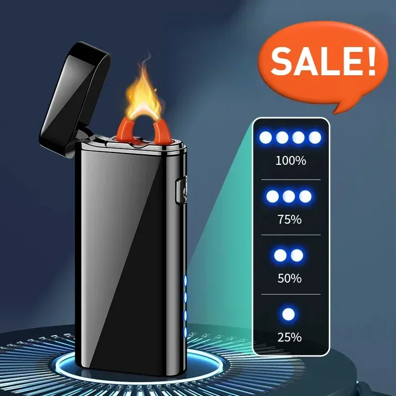 Metal Arc Fire Lighter USB Rechargeable Plasma Flameless Lighter Power Display LED Flashing Light Type-C Electric Lighters - view 2
