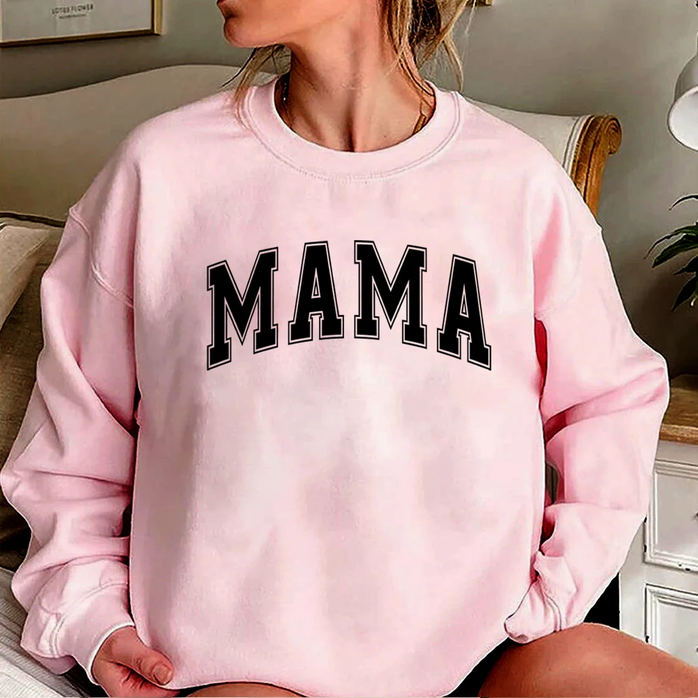 Mama Varsity Sweatshirt Mom Life Hoodie Super Mom Shirt Mother\'s Day Tops Women Fashion Crewneck Sweatshirts