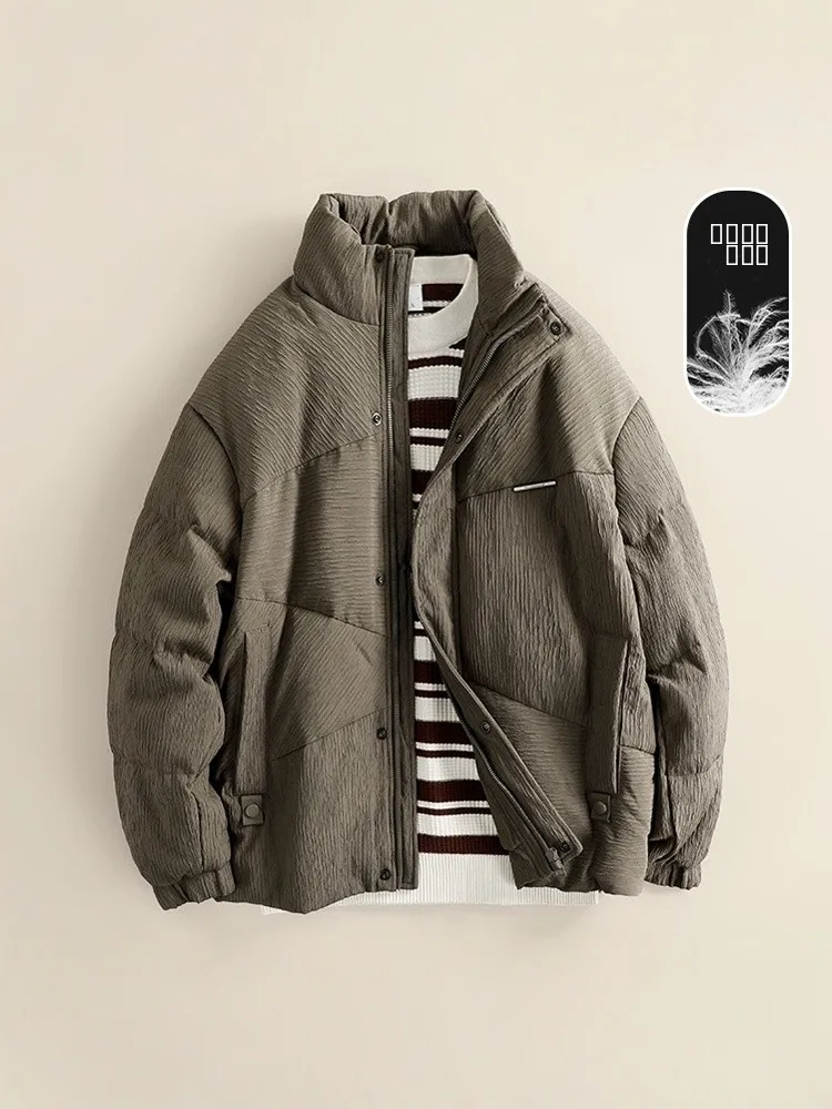 

Men's Thiened down Cotton Jaet Stand Collar Winter Coat Textured Surface Warmth Faionable Urban Sle Long Sve Zipper
