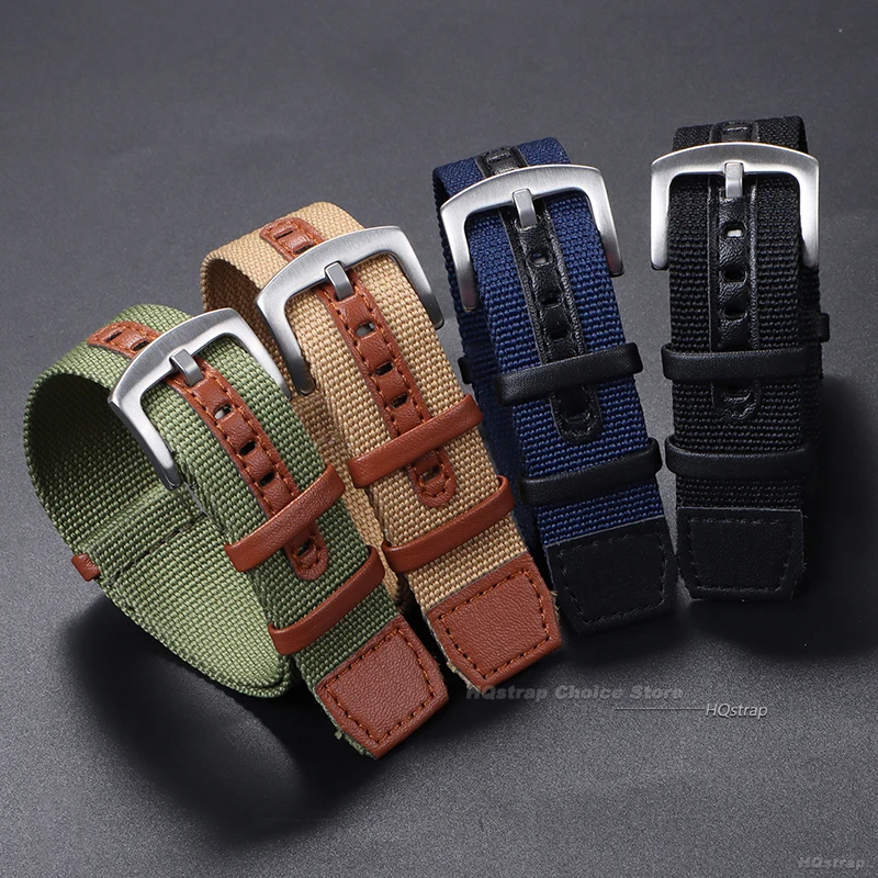 Ребристый ремешок для военных сменных ремешков для часов 20 мм 22 мм нейлоновый кожаный ремешок премиум-качества для Hamilton Khaki Field