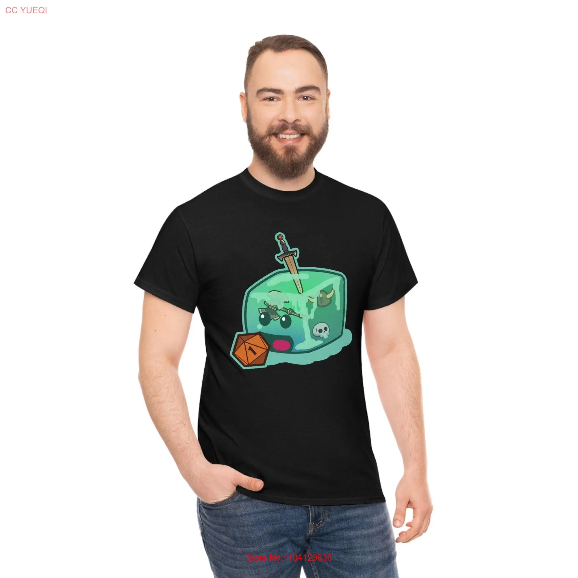 Gelatinous Cube eating a D20 Heavy Cotton T Shirt long or short sleeves