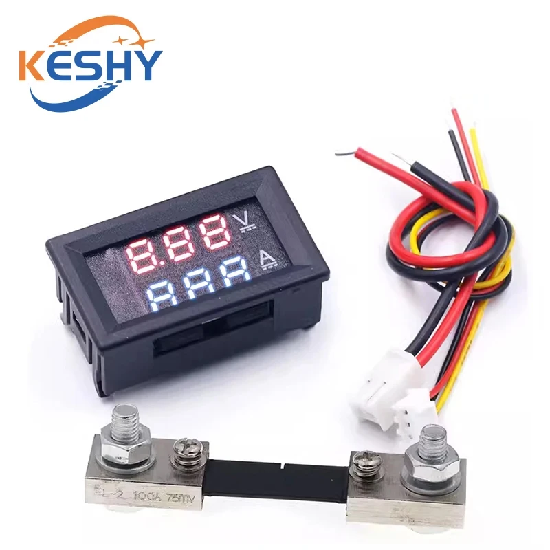 DC 0-100V 1A 10A 50A 100A 0.28" Digital Voltmeter Ammeter Dual Display Voltage Detector Current Meter Panel Red Blue LED - Image 5