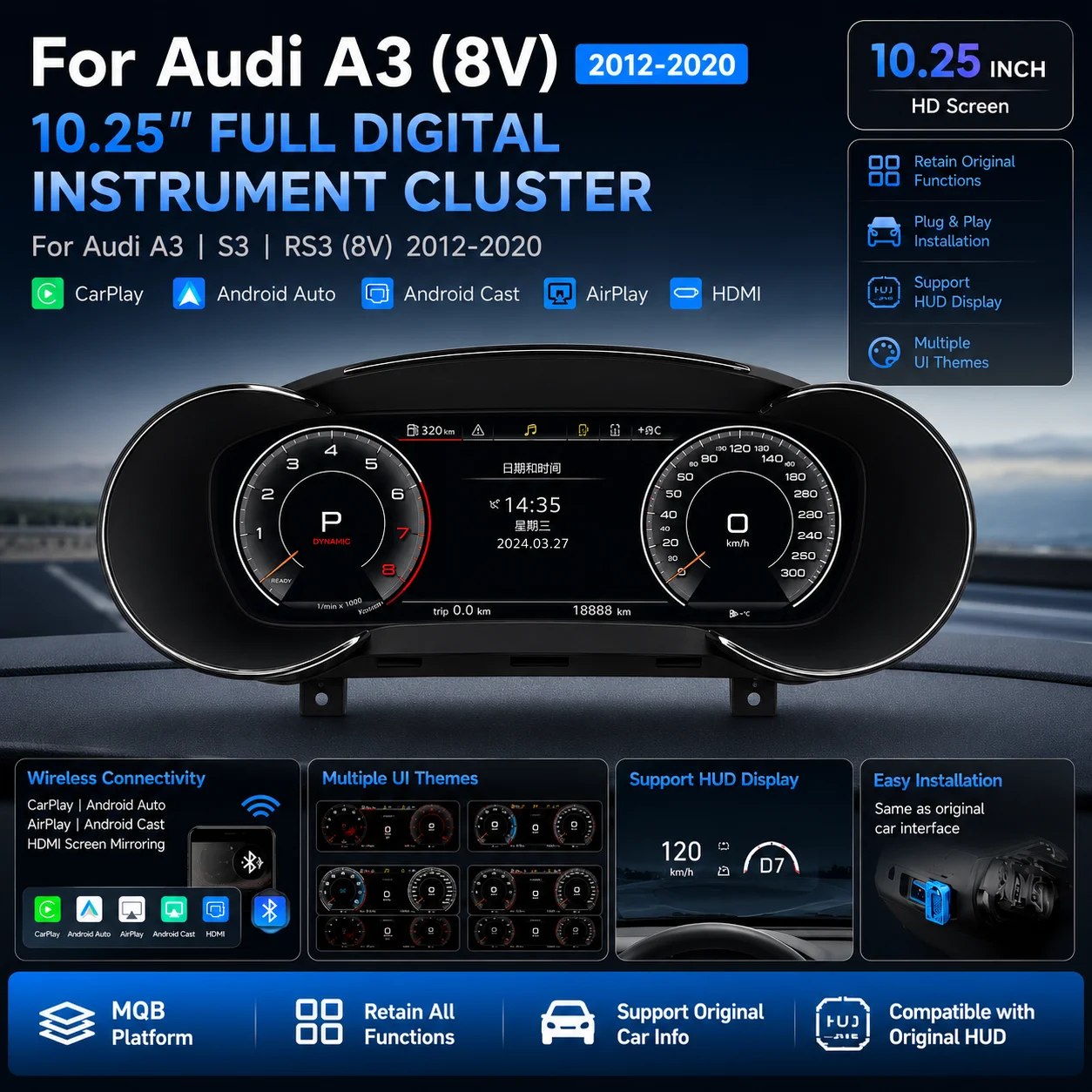 

Digital Dashboard Panel LCD Dashboard Screen Intelligent Dashboard Car LCD Cluster for Audi A3 8V Instrument Cluster Upgrade