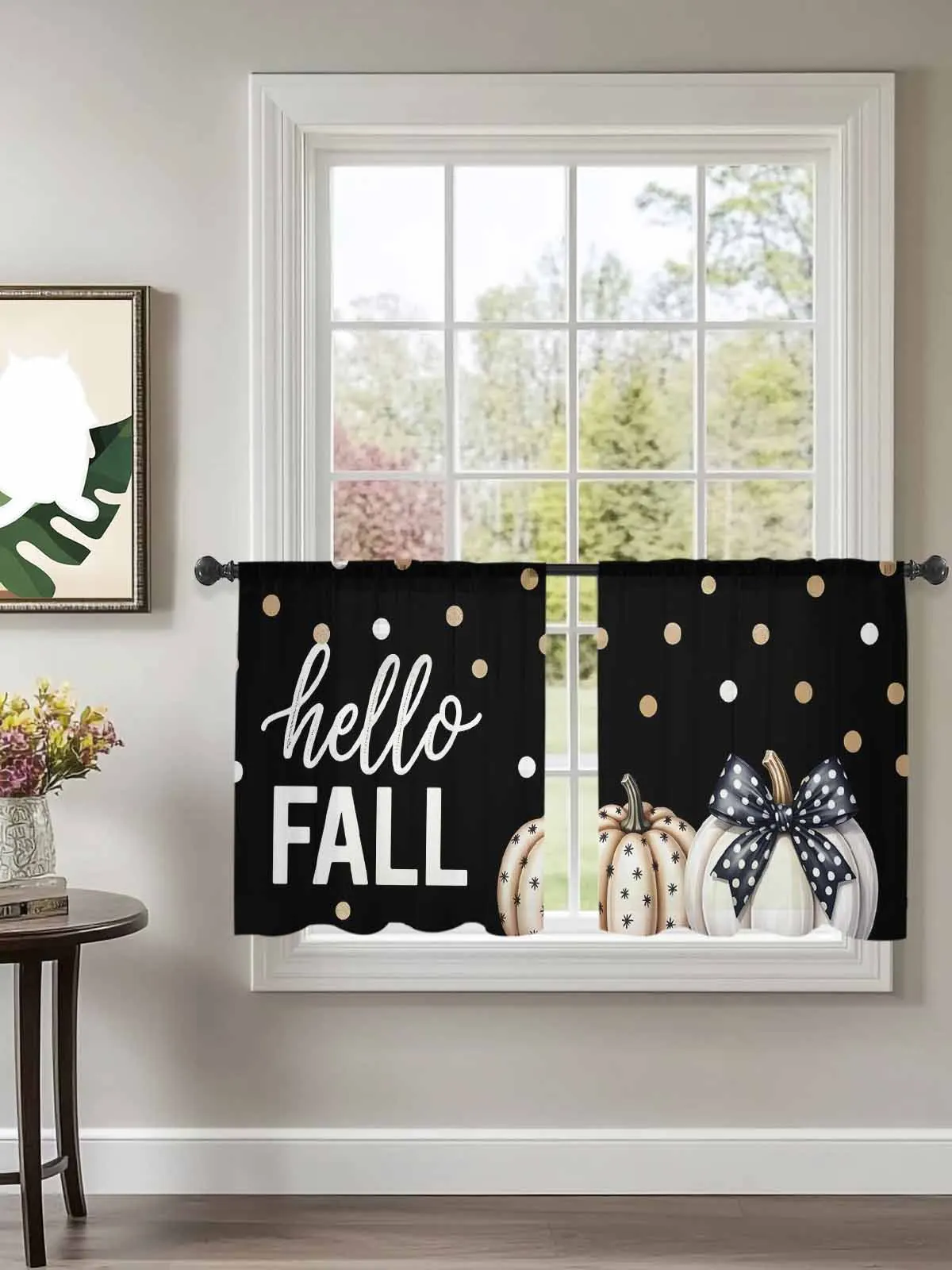 

Letter Hello Fall Pumpkin Dot Tulle Curtains For Bedroom Children Living Room Decor Sheer Curtains