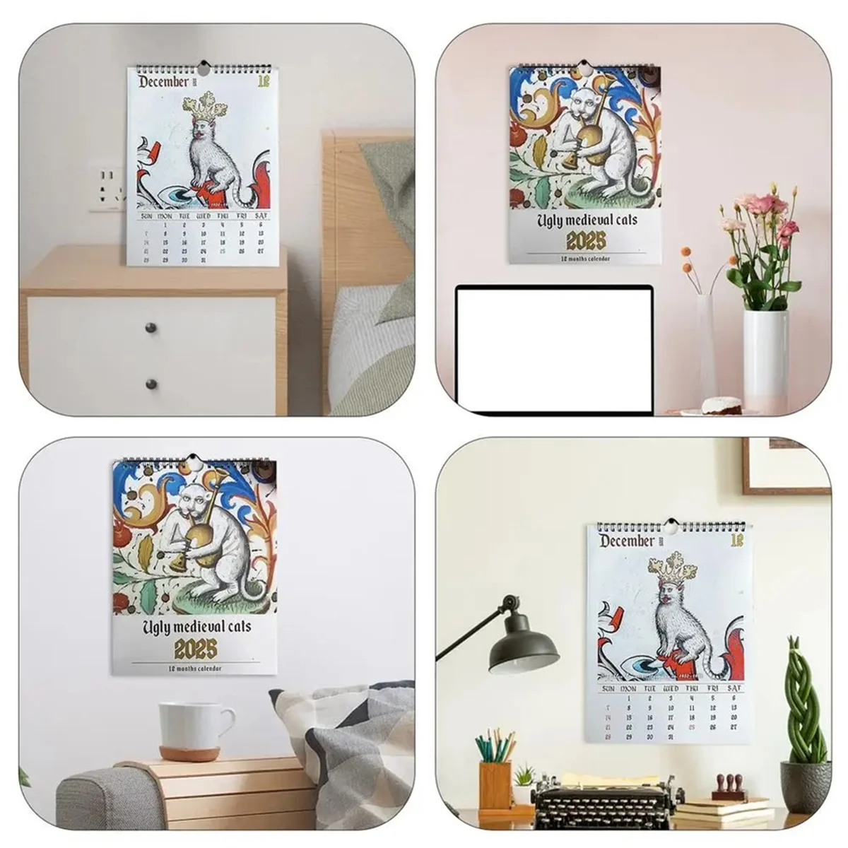 Calendrier mural pour chats médiévaux, 2025, 12 mois, 2025