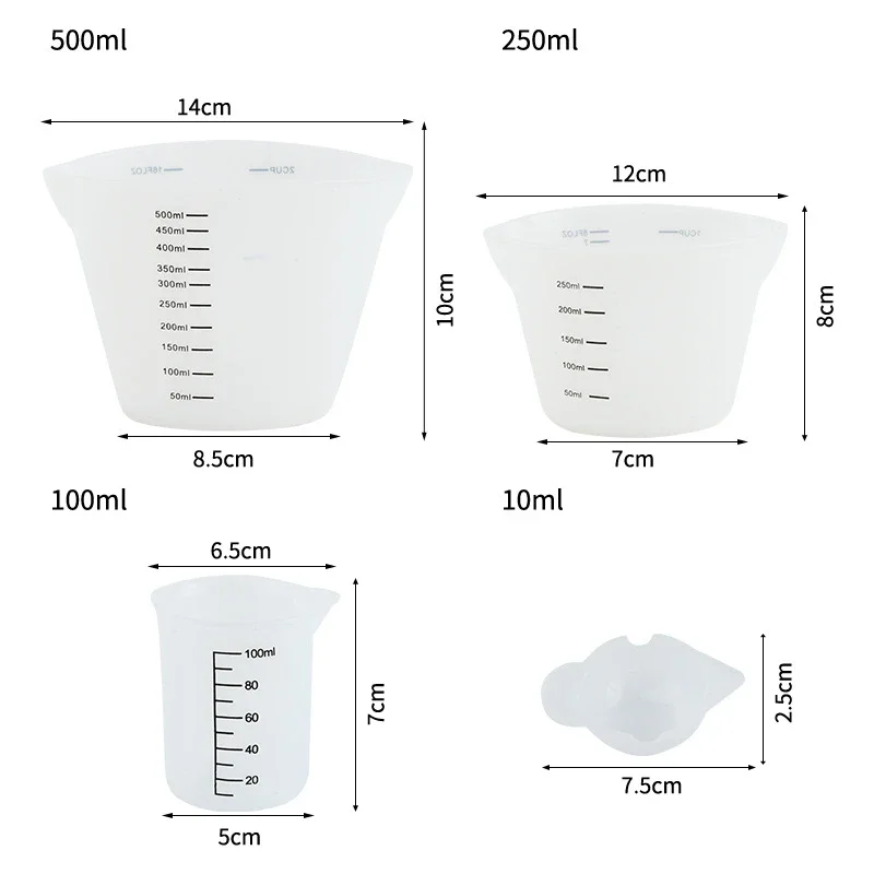 Copo De Medição De Silicone Com Escala Clara, Grau Alimentício, Durável, Antiaderente, Bolo DIY, Resina Epóxi, Fazer Jóias, Ferramentas De Cozimento Da Cozinha