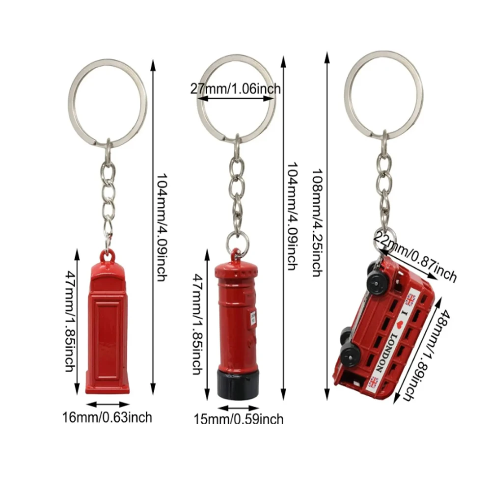 Fashion Red London Bus Keychain Mini Post Mail Box Telephone Booth Keyring for Men Women Car Handbag Pendant Party Souvenir Gift