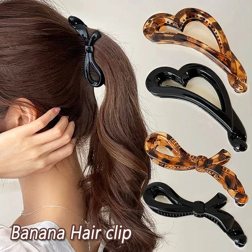 Pinza para el pelo de plátano en forma de corazón Vintage, pasadores giratorios con lazo acrílico antideslizante para coleta, tocado diario para mujeres y niñas