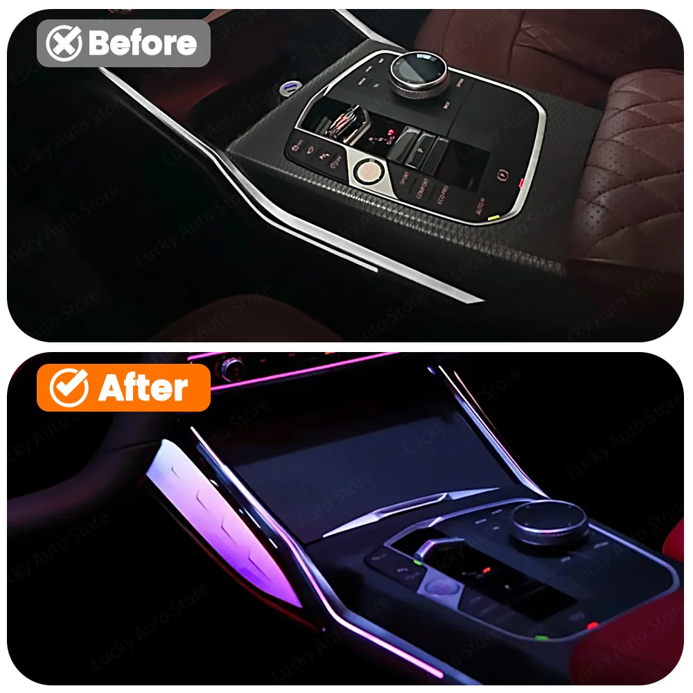 11 Colors LED Crystal Console Saddle Light Ambient Light Colored Decorative Strip Lights For BMW 3 4 Series G20 G22 M3 M4 Car