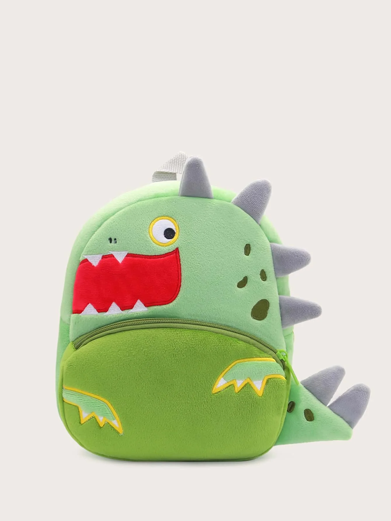 1pc Cartoon Big Mouth Green Dinosaur Plush Backpack For Kids, Suitable For Daily Use