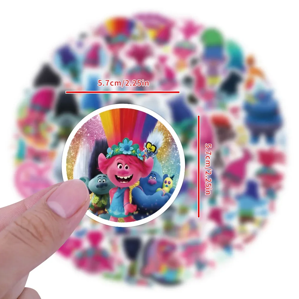 60 pçs trolls dos desenhos animados adesivos animação filme decalques scrapbook bagagem portátil guitarra carro bicicleta skate adesivo brinquedo