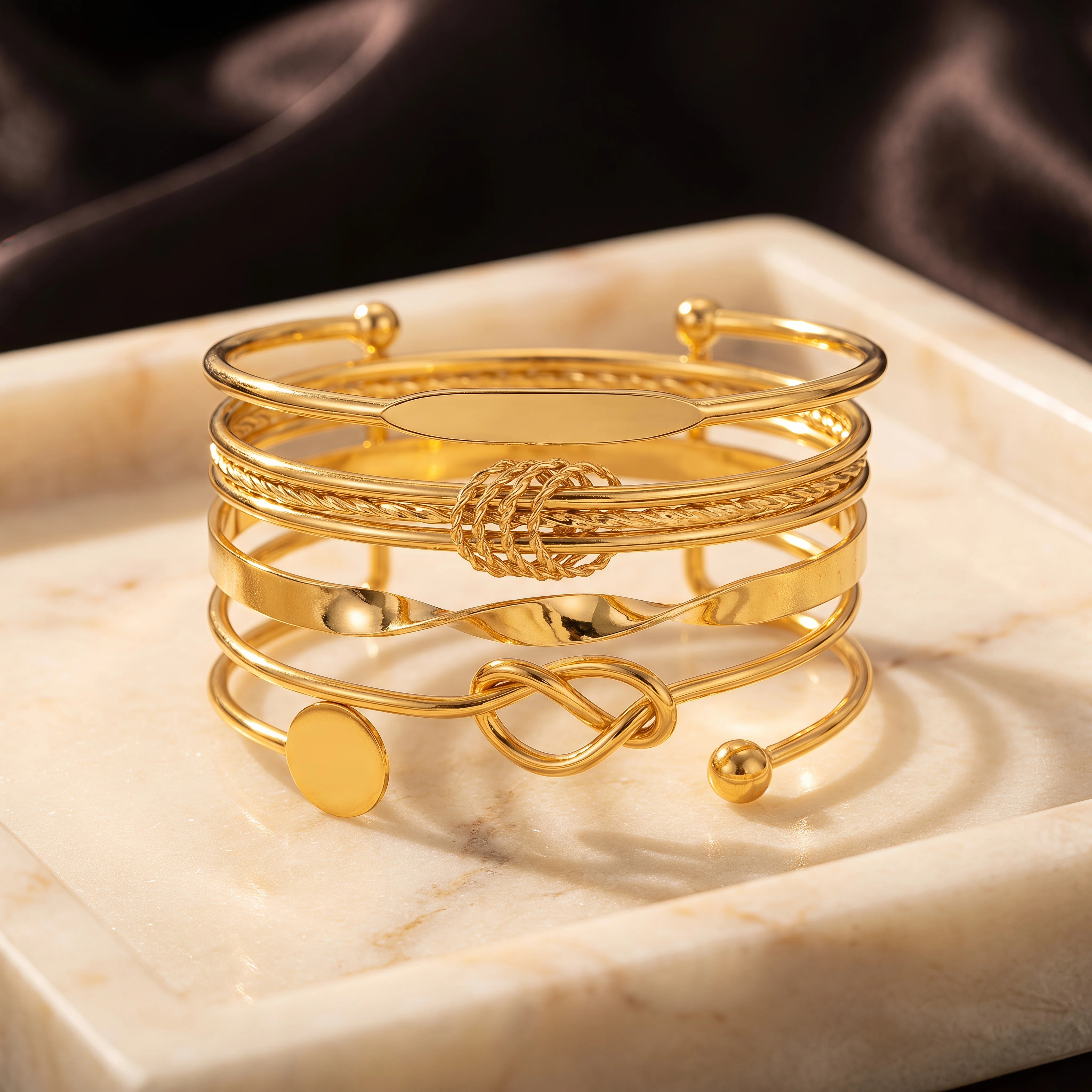 5pcs IPARAM Punk Multilayer Bracelets For Female Elegant Delicate Twist Sparkling Adjustable Bangles Jewelry Couples Gifts