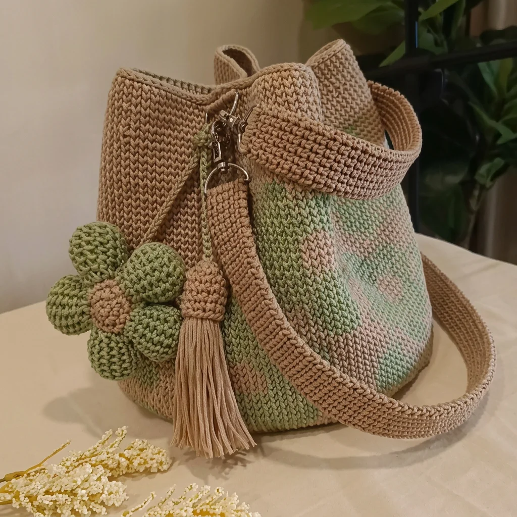 

Handmade Crochet Oversized Flower Tote Bag, Large Lightweight Shoulder Bag With Detachable Flower Decoration For Daily Use
