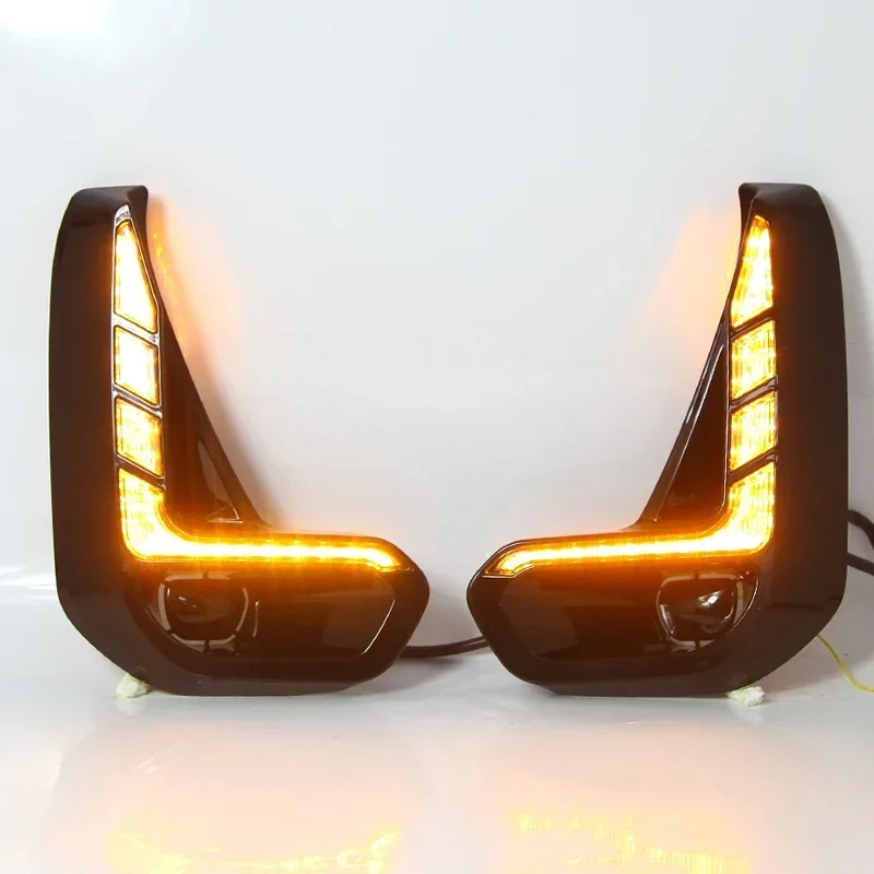 سيارة LED DRL 12 فولت أضواء النهار لتويوتا هايلكس ريفو ريكو 2020 2021 الأصفر بدوره إشارة النهار تشغيل المصابيح الأمامية مصباح قيادة السيارات #4