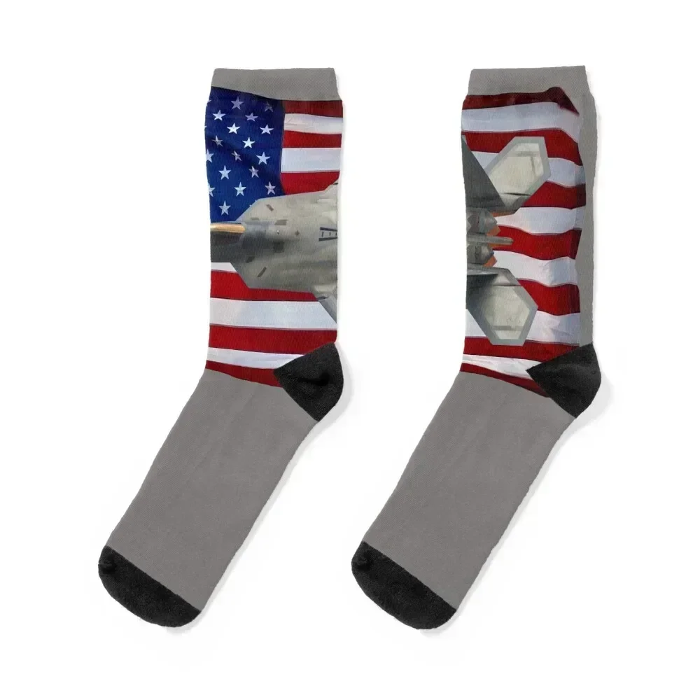 

F-22 Raptor with USA Flag Socks Men's snow hockey short Socks For Men Women's