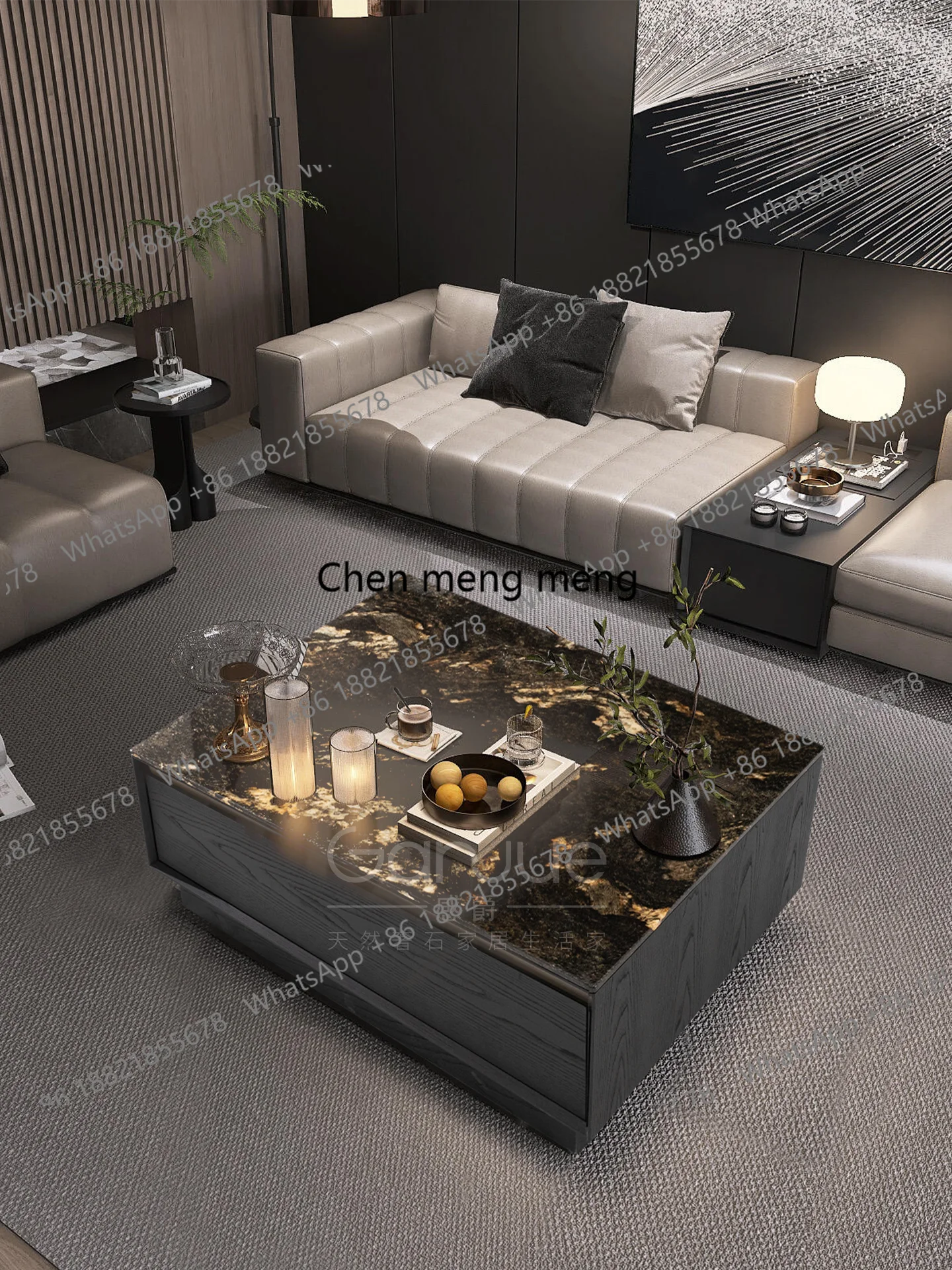 z183 Natural luxury stone coffee table, high-end imported Italian light luxury modern suspended marble