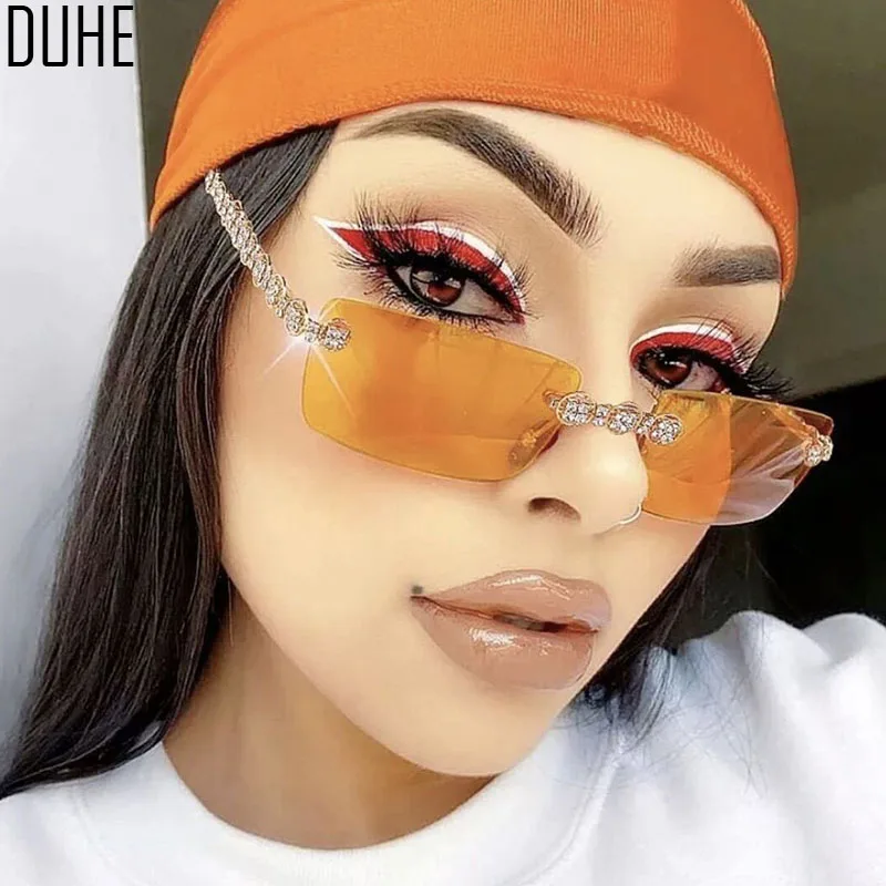 

Retro Square Small Frame Sunglasses For Women High-End Diamond-Set Fashion Sunglasses Brand Personalized Frameless Sunglasses