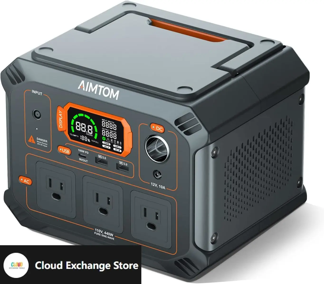 

403Wh Portable Power Station, 3x 440W (800W Surge) AC, USB, 12V DC, 100W Type-C, LED Light