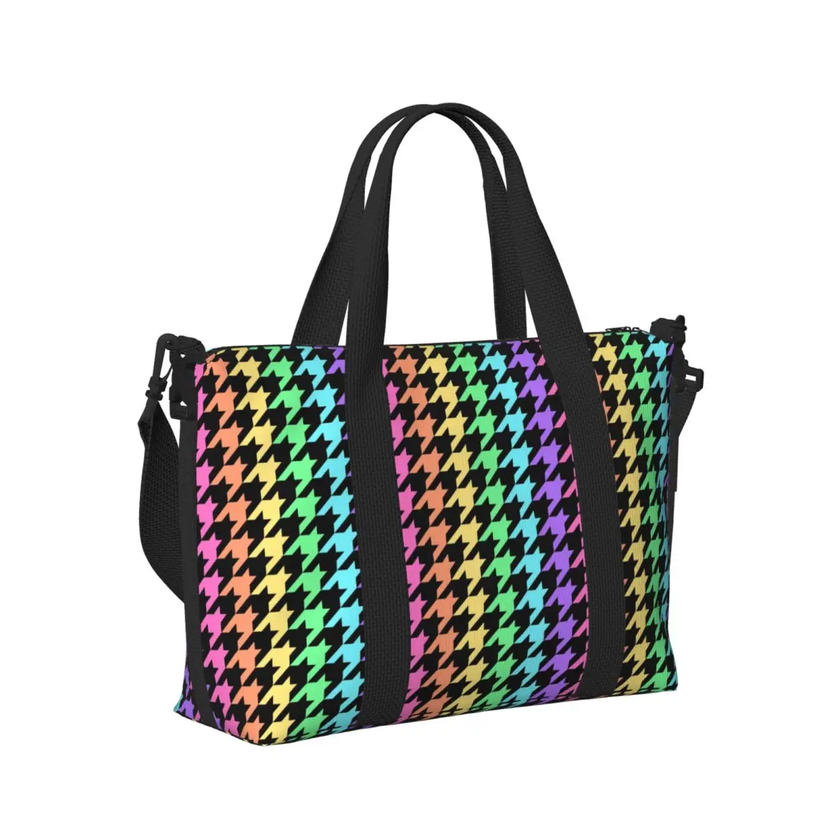 Sac fourre-tout pied-de-poule arc-en-ciel pastel personnalisé pour femme, grande capacité, salle de sport classique, sac de voyage initié à la plage