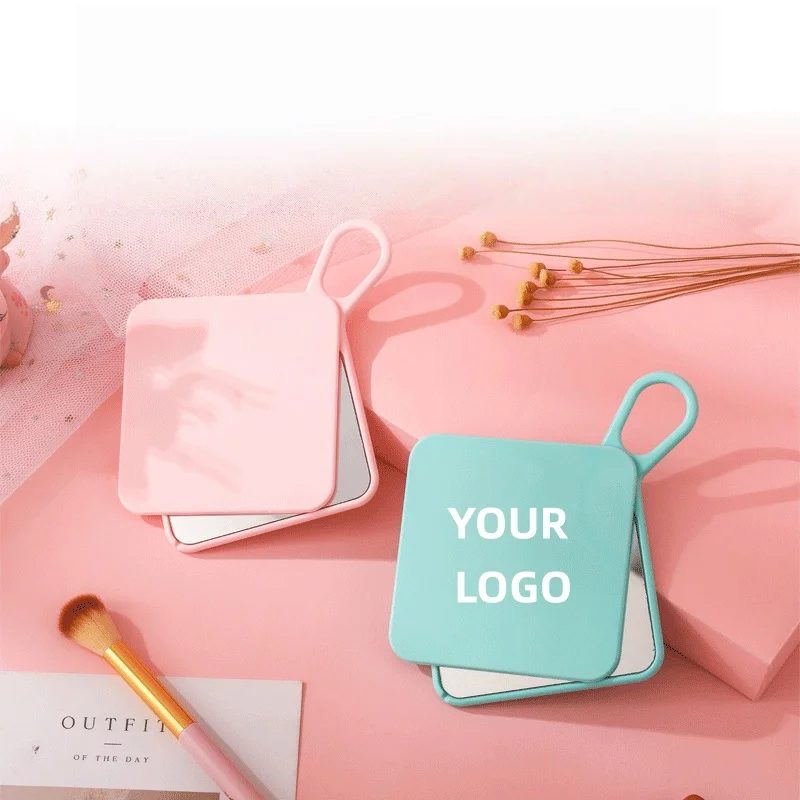 【โลโก้สั่งทำ】กระจกสี่เหลี่ยมแบบมีตะขอ 50 ชิ้น กระจกแต่งหน้าแบบกำหนดเองได้ รองรับการปรับแต่งสำหรับองค์กร ขายส่ง