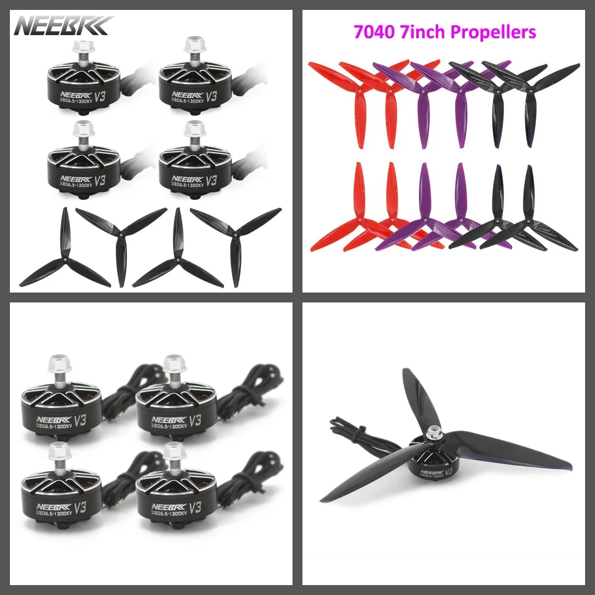 

Бесколлекторный двигатель NEEBRC 2806.5 1300KV V3 с пропеллером 7040, 3-6S для 6/7/10-дюймовых FPV-дронов, гоночных квадрокоптеров и мультикоптеров