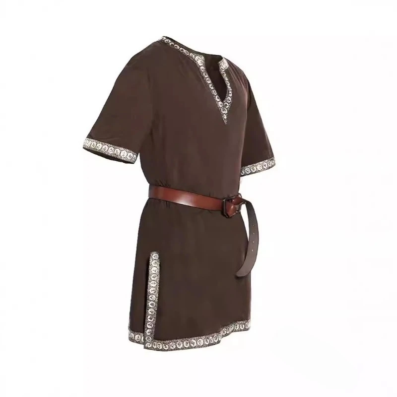 Children's Renaissance Medieval Vintage V-Neck Short Sleeve Medium Long Shirt