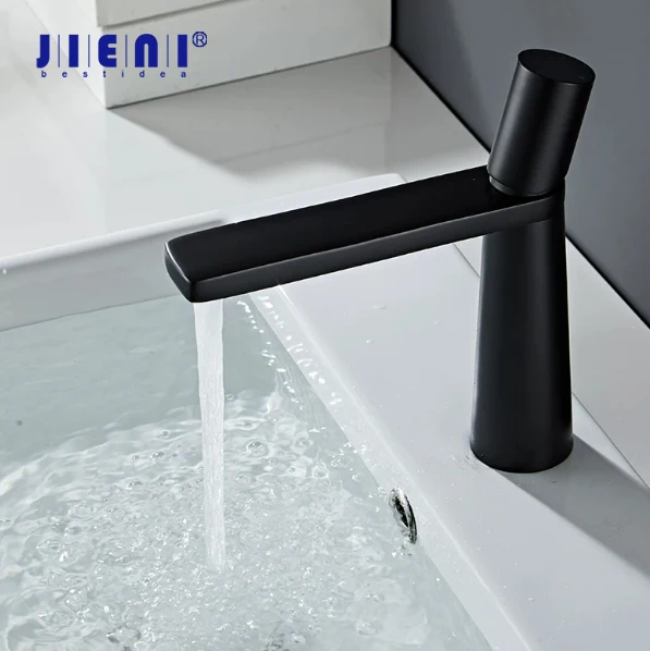 

JIENI Elegant Bathroom Sink Faucet Matte Black Single Handle Minimalist Washbasin Faucets Stainless Steel Hot Cold Mixer Taps