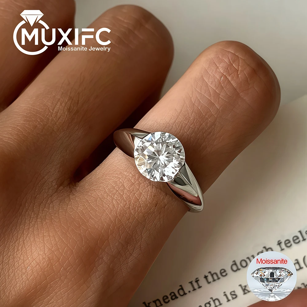 

2CT Round Cut Solitaire Moissanite Engagement Ring for Women 925 Sterling Silver GRA Certified Dainty Bridal Party Wedding Band