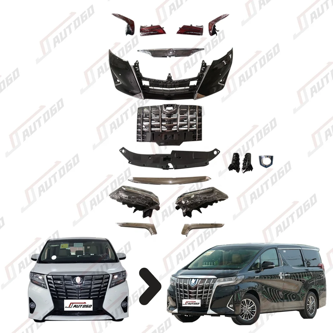 Original Bumper Body Kits for Toyota Alphard 2015 2016 2017 Anh 30 Anh30 Modify to 2018-2022 Series Headlight Taillight Grille