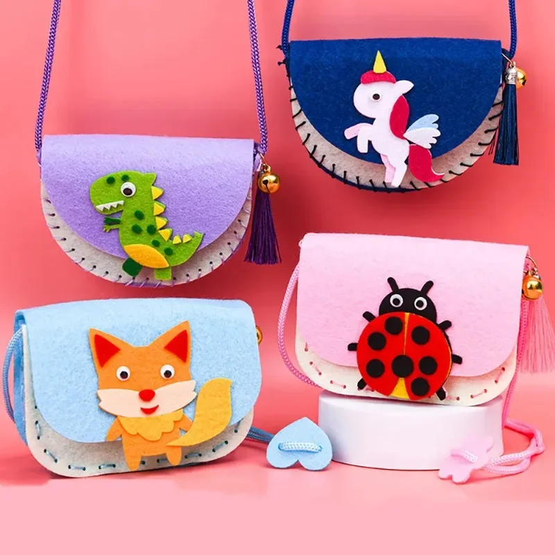 DIY Cute Cartoon Children's Handmade Non-woven Crossbody Bag Craft Kits Weaving Messenger Shoulder Handbag Coin Purse Bag