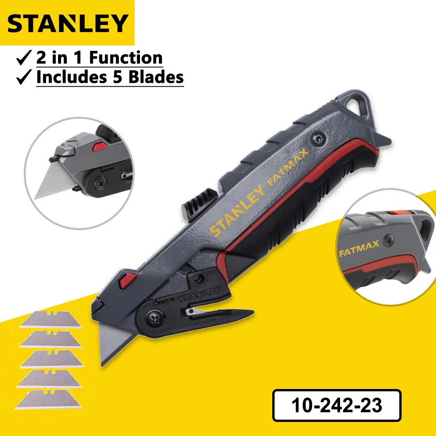 STANLEY FatMax Art Knife Self-Retracting Safety Utility Knife with 5 Blades Placed in the Handle Wallpaper Knife 10-242-23