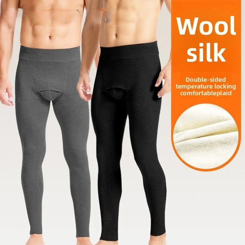 Herrenhose, Thermohose, doppelseitig, poliertes Fleece, gestapelt, verdickte lange Unterhose, kostenlose Unterwäsche, antibakterielle Leggings