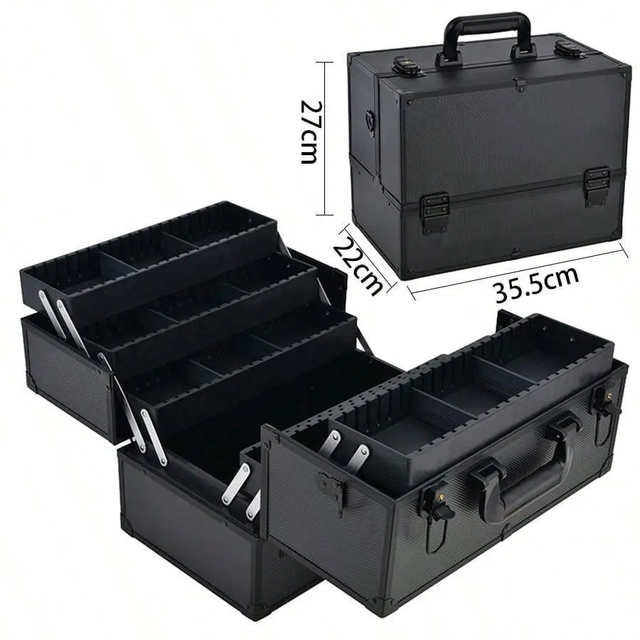 

Portable Makeup Case Organizer Train Case Aluminum Alloy Case Pedicure Tool Box with Handle Cosmetic Box
