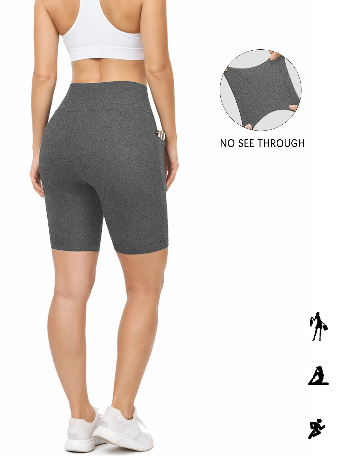 Women's Super Soft Crossover High Waisted Biker Shorts With Pockets Tummy Control No See Through Workout Yoga Running Shorts