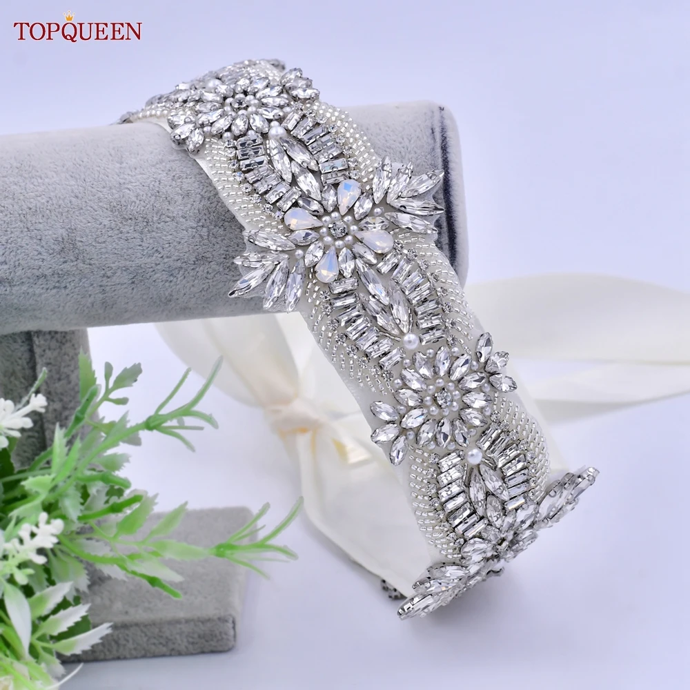 TOPQUEEN S118 Luxury Bridal Belt for Women  Rhinestones Diamond Wedding Party Dress Gown Female Bride Moroccan Caftan Sash