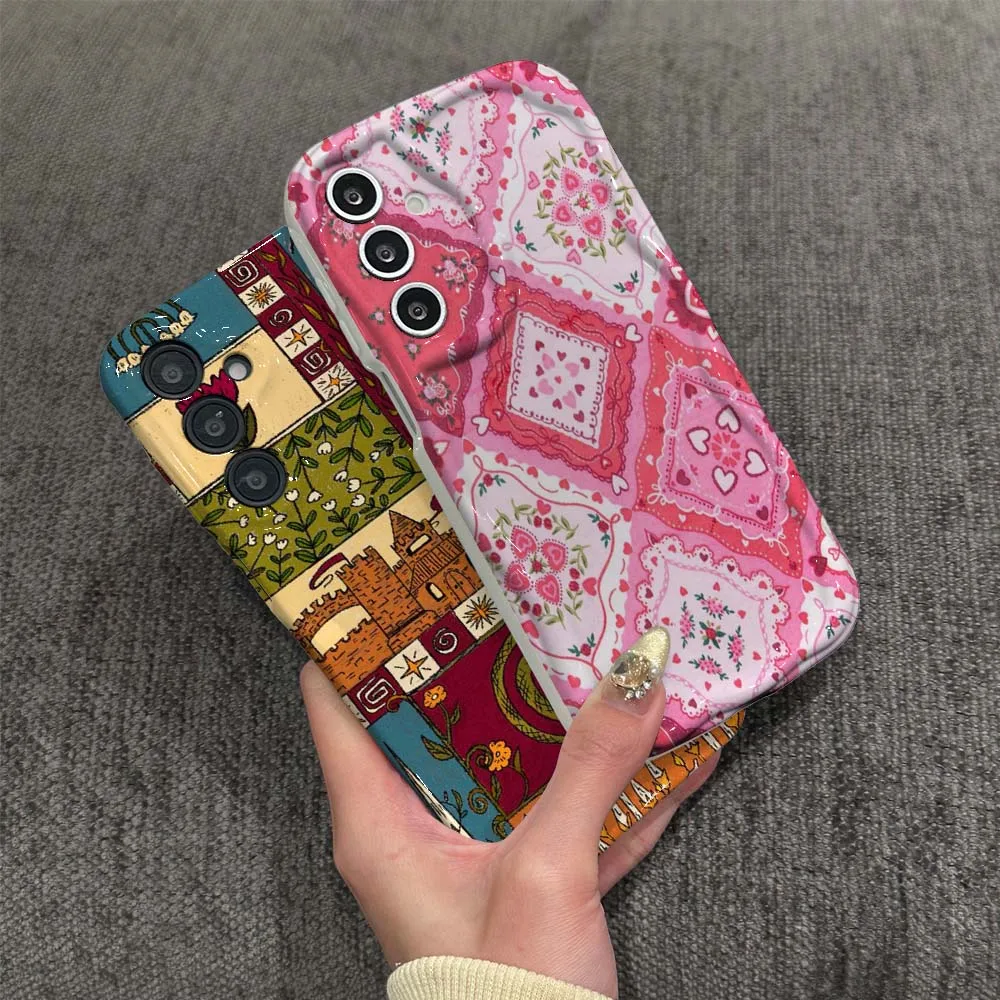 

Cartoon Floral Pattern Art Phone Case For Samsung Galaxy A03 A04 A04e A04s A05 A05s A06 A11 A12 A13 A14 A15 A16 Wave Oil Film