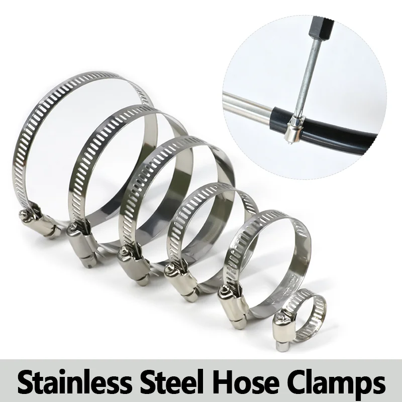 5pcs Adjustable Stainless Steel Hose Clamps 8-120mm Worm Gear Drive Heavy Duty Pipe Clip for Fuel Water Tube Auto Plumbing