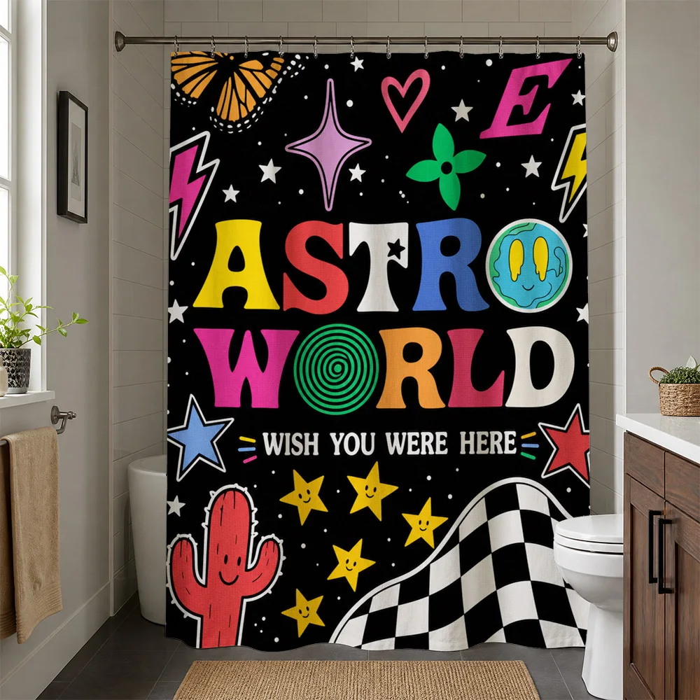 Waterproof Shower Curtain Astro World Galaxy Stars Planets Celestial Space Theme Boho Hippie Bathroom Decor Curtains