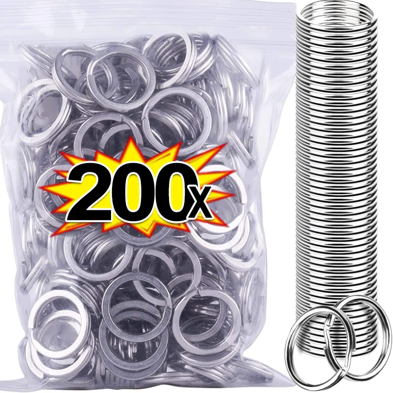 ห่วงโซ่กุญแจพวงกุญแจมีดพับสเตนเลสทรงกลมขนาด25มม. 10/200ชิ้นห่วงกลมแบนแยกห่วงโลหะขัดมันสำหรับการค้นพบ DIY