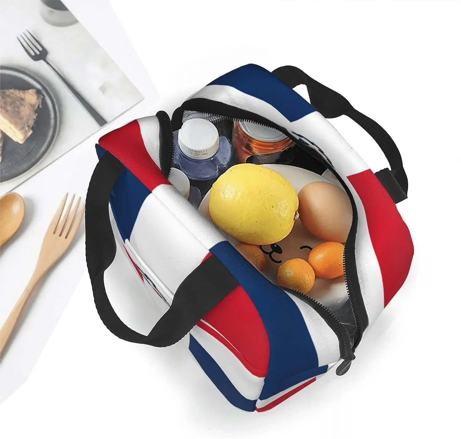 Dominican Republic Flag Lunch Bags for Women Men Portable Reusable Insulated Lunch Bag with Front Pocket Cooler Bag for Work