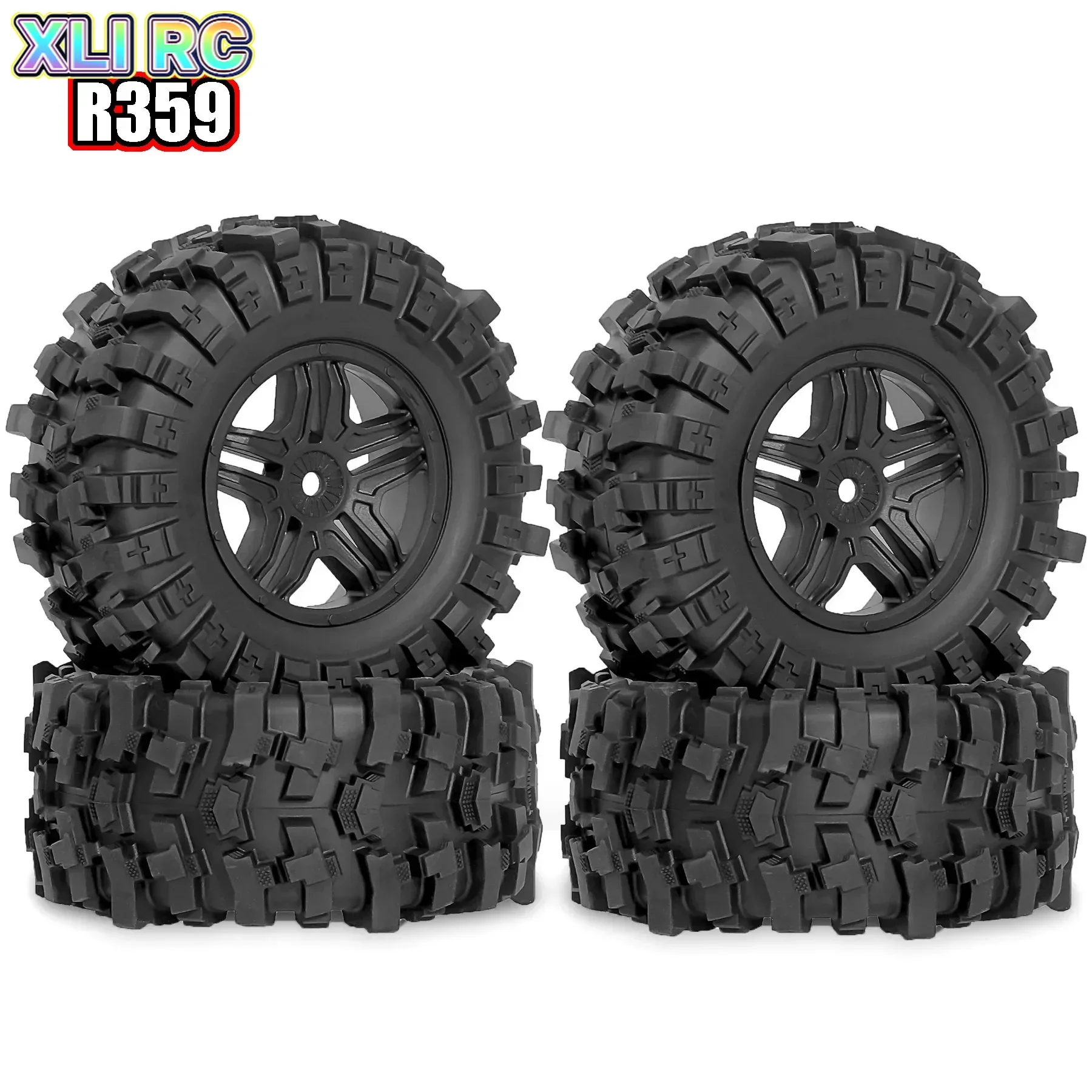 4Pc 1/10 RC Short Course Truck Rubber Tires & Plastic Wheel Rims for Traxxas HSP 94111 RC Off‑Road Car Replacement Upgrade Parts