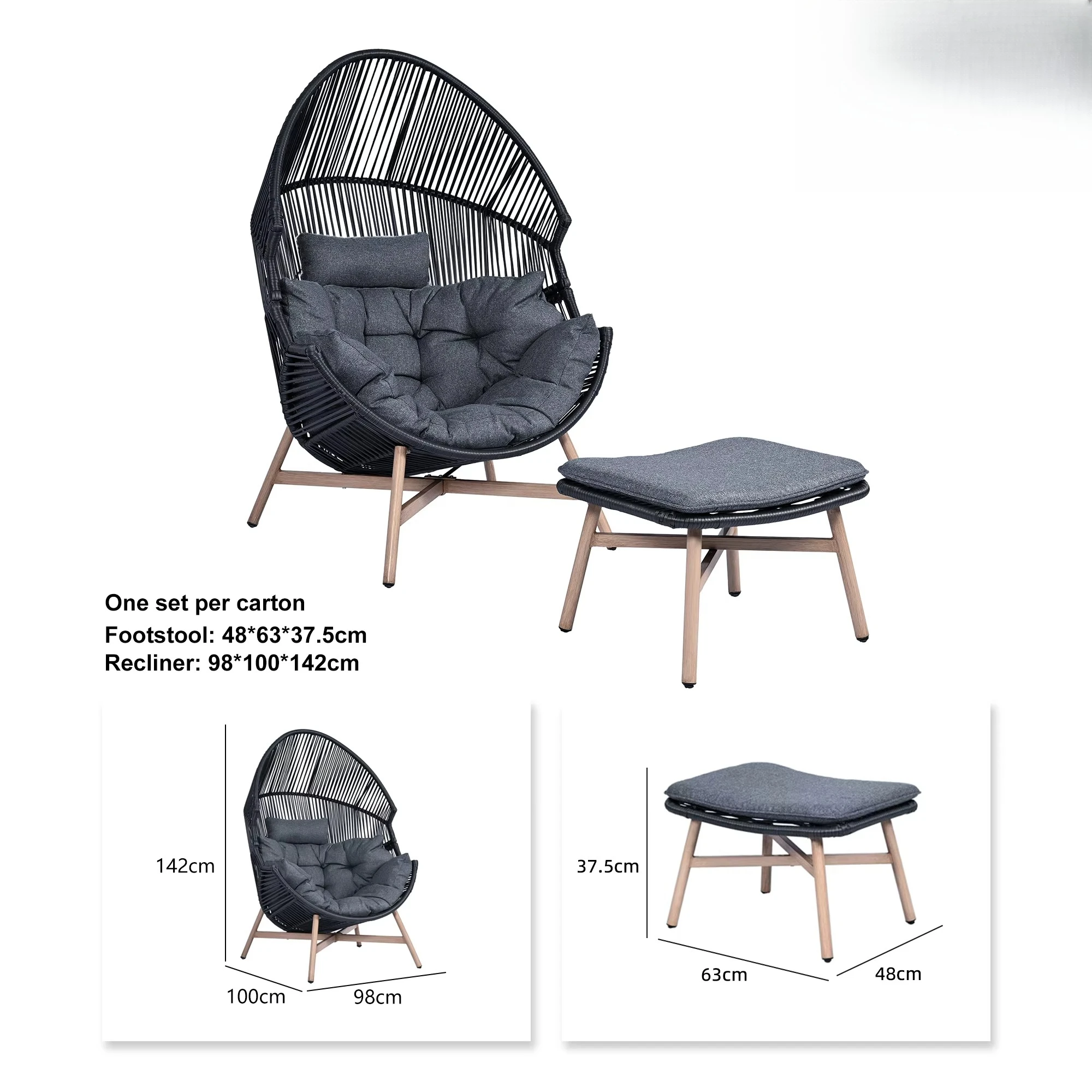 Outdoor Modern Luxury Leisure Garden Swing Chair Aluminum Wicker Patio Egg Chair Indoor Living Room Backyard Grey