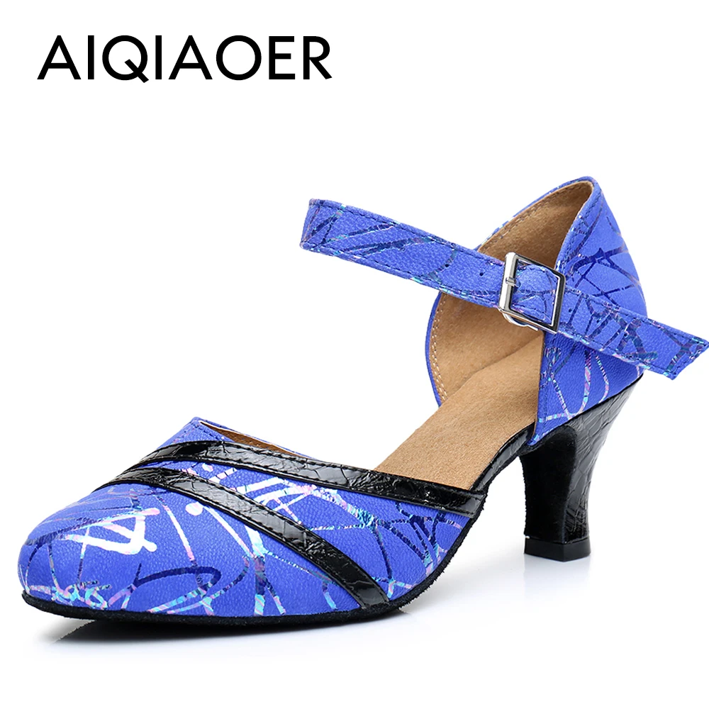 

Real leather dancing shoes for women Blue Latin Tango salsa ballroom dancing shoes for women with high heels