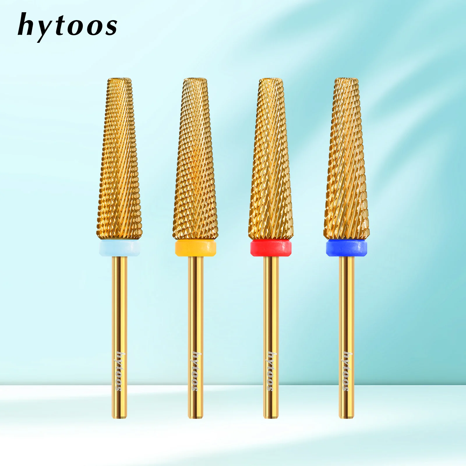 HYTOOS Gold 5 in 1 Nail Drill Bits 24mm Long  Tapered Carbide Nail Bit Electric Manicure Grinding Accessories Gel Removal Tools