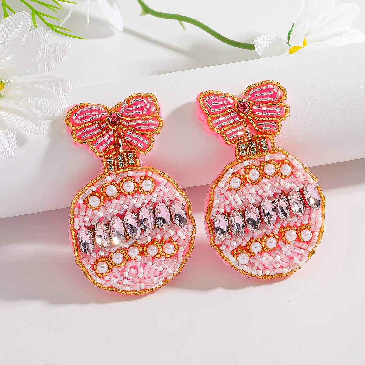 Christmas Ornament Beaded Earrings For Women Bohemia Handmade Seed Beads Bowknot Bell Earrings Holiday Gift For Lover&Friend ﻿